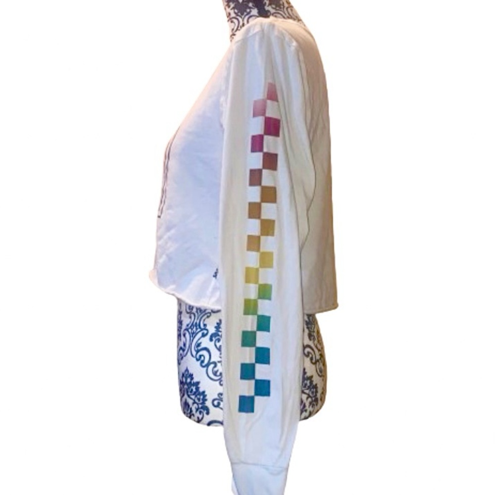VANS Rainbow ‘Off The Wall’ Logo Juniors Medium along Sleeved Cropped Top - Picture 6 of 9